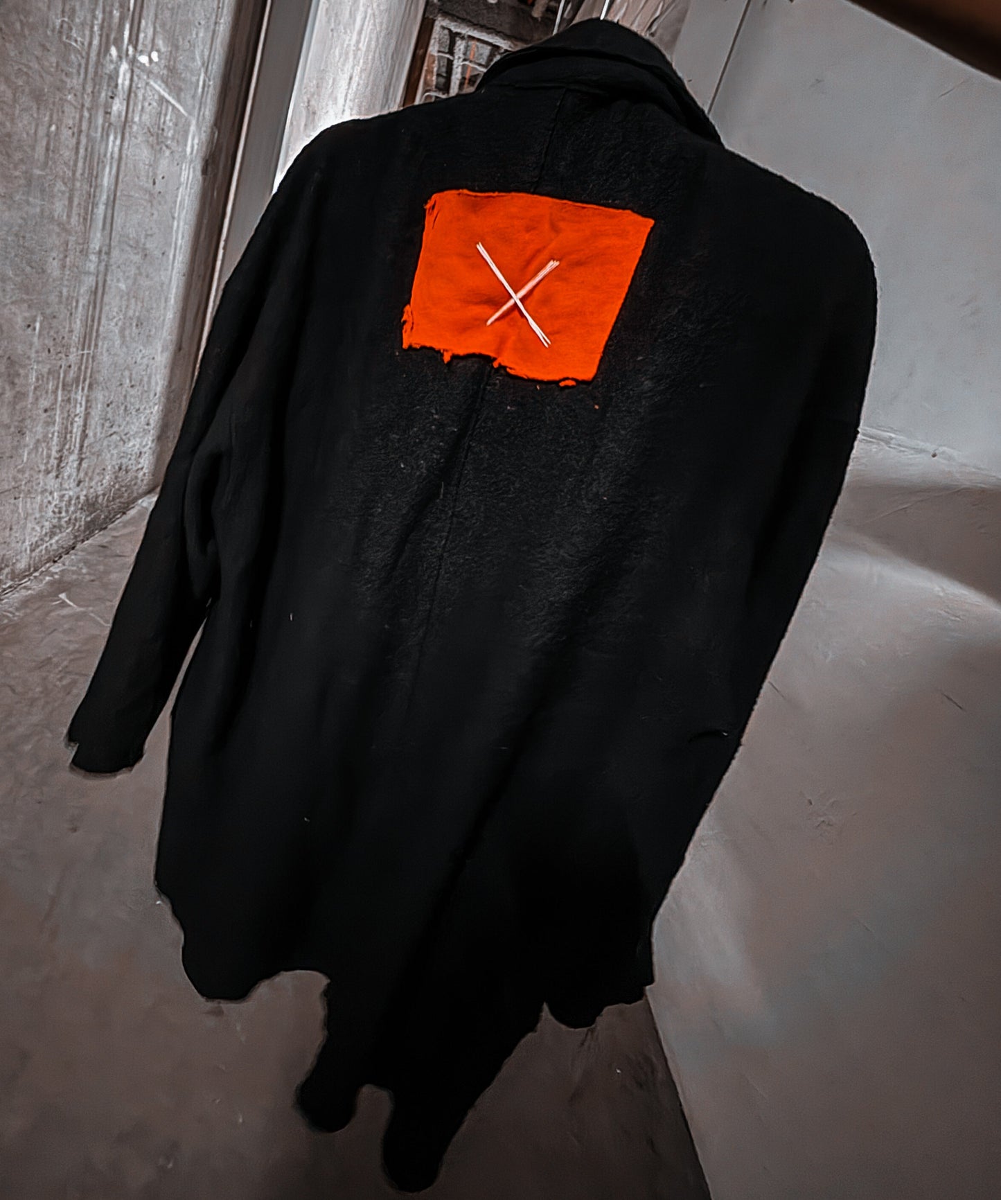 “Gallow Dance” — Black Pea Coat with Horror Patches