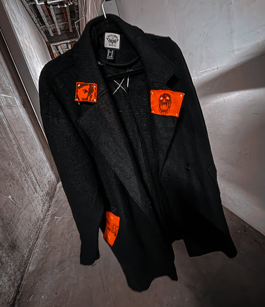 “Gallow Dance” — Black Pea Coat with Horror Patches