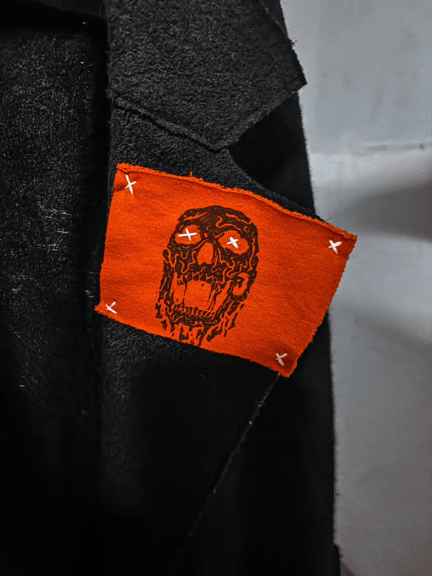 “Gallow Dance” — Black Pea Coat with Horror Patches