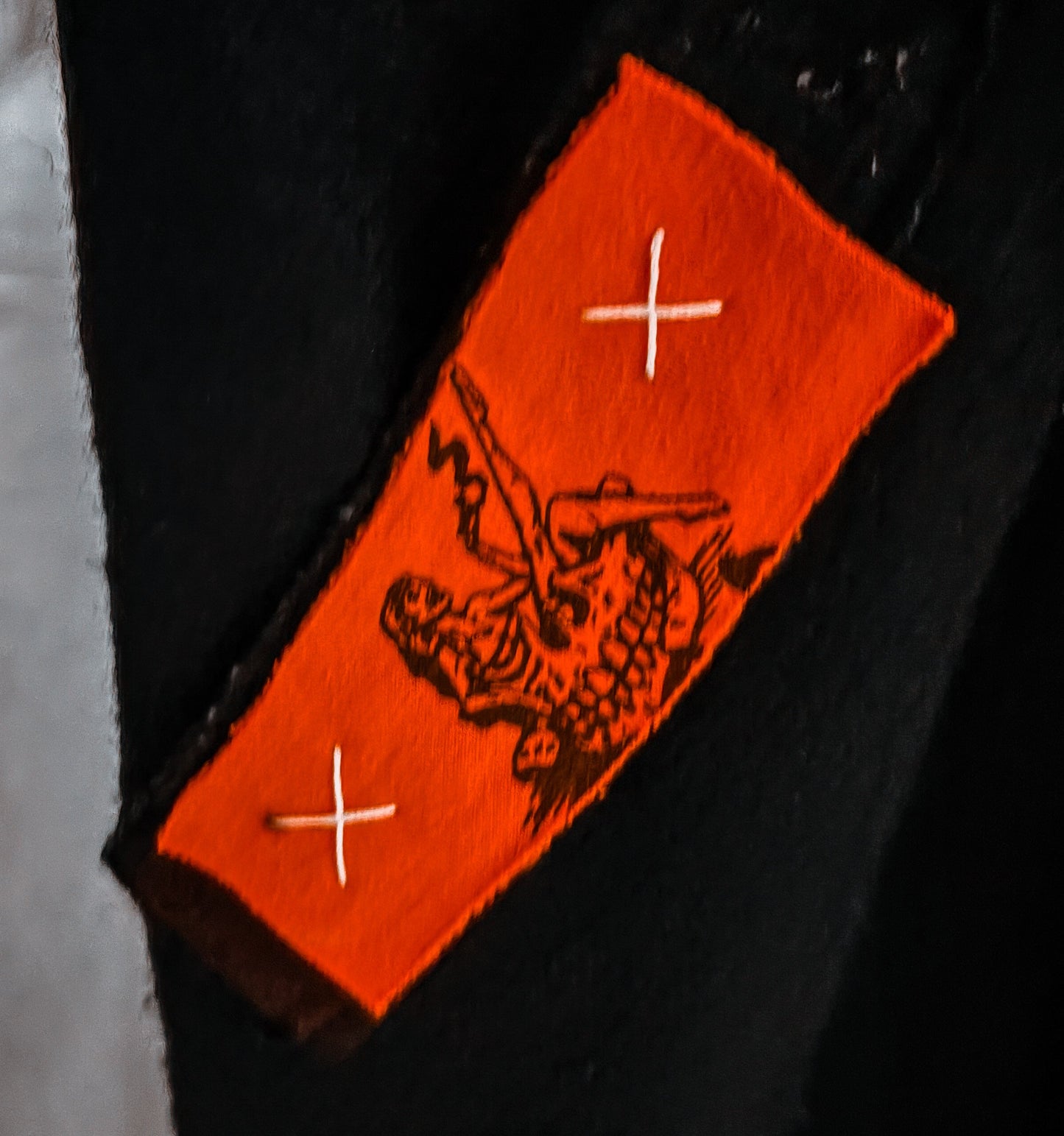 “Gallow Dance” — Black Pea Coat with Horror Patches