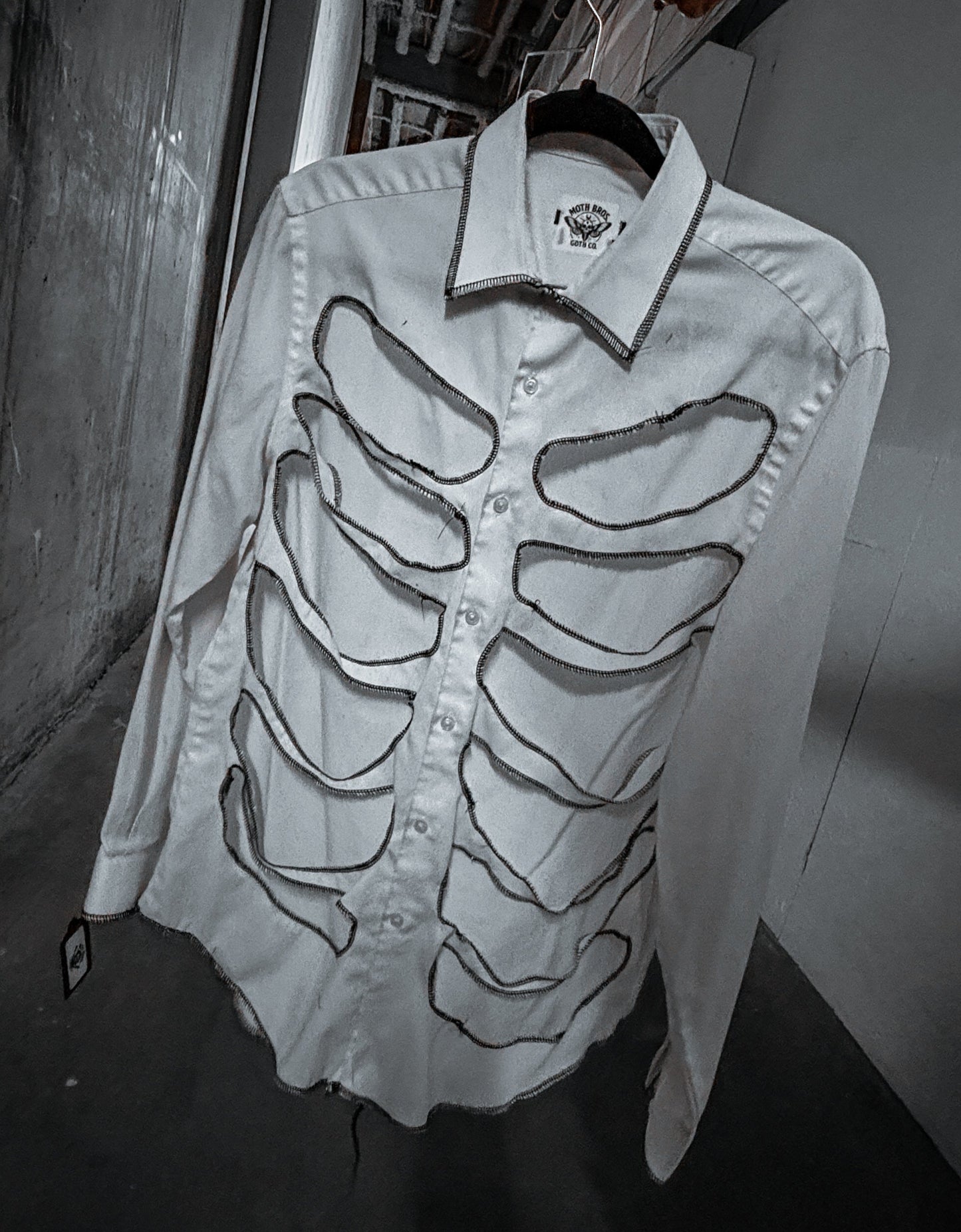 “Bare Bones” — Ribcage Cutout Button Down