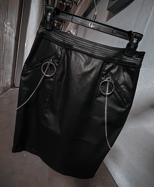 “Chain Reaction” — Vegan Leather Skirt with Industrial Hardware