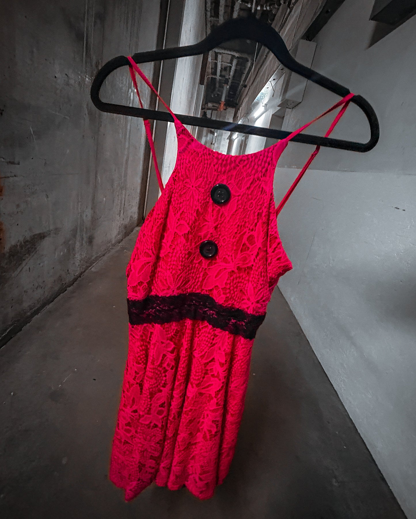 “Deadly Doll” — Hot Pink Lace Halter Dress