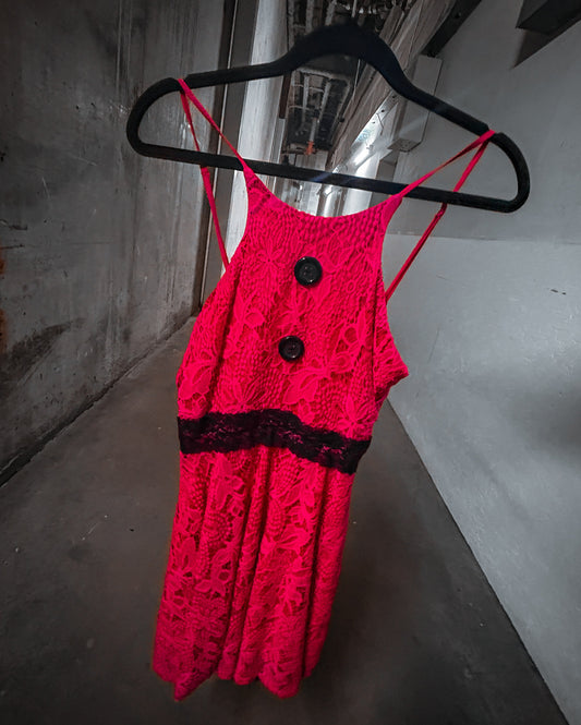 “Deadly Doll” — Hot Pink Lace Halter Dress