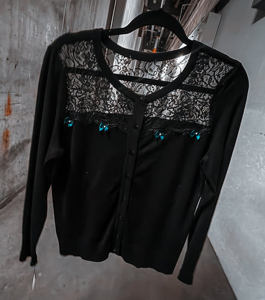 “Soft Rebellion” — Lace & Teal Bow Cardigan